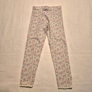 F & F girls size 6X white leggings with pink & purple flowers, lace cuff VGUC